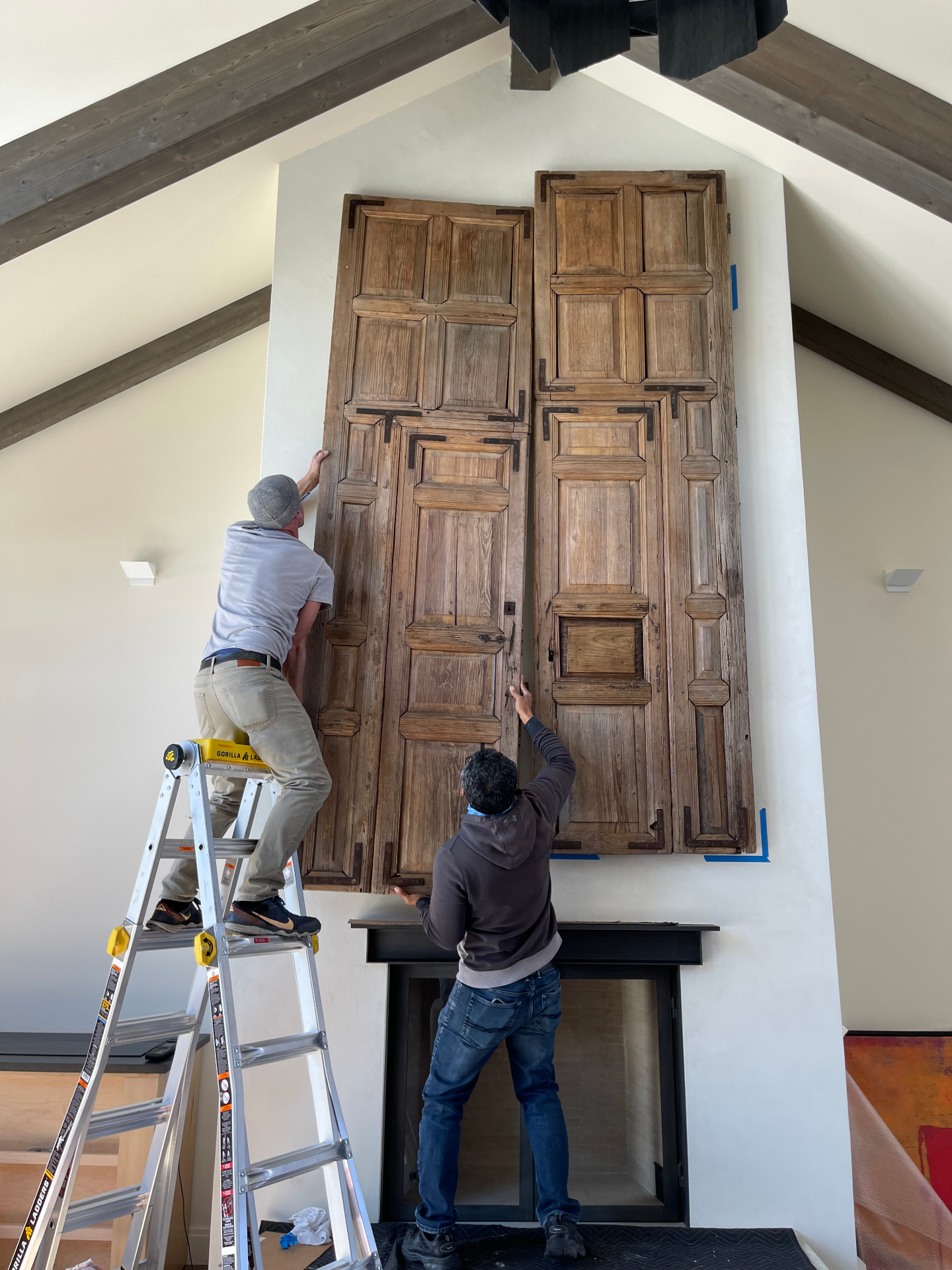 Antique Doors above a Fireplace